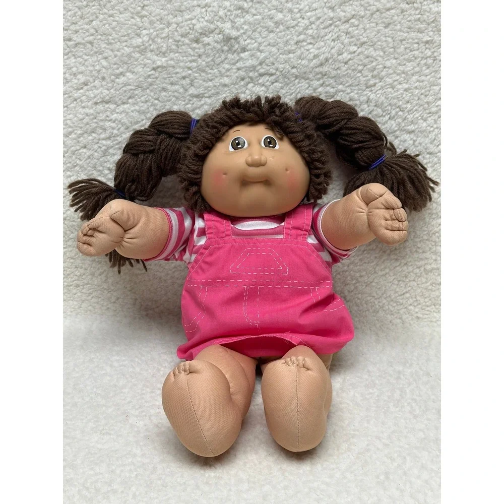 Cabbage Patch Kids Doll 1985 Xavier Roberts Brown Hair Pink Jumper Vintage